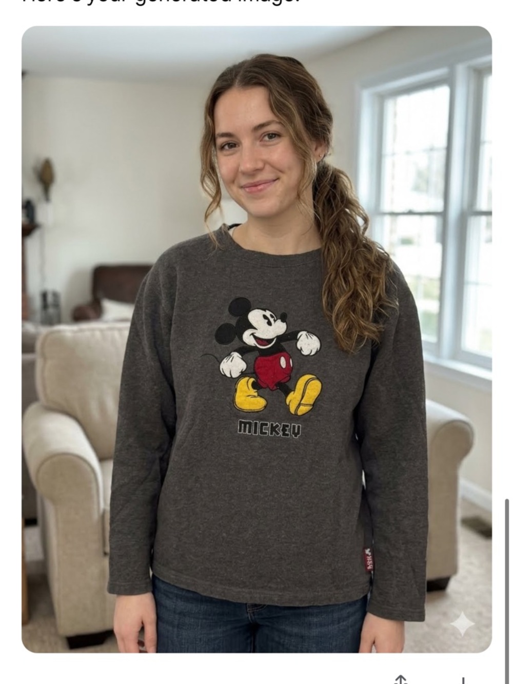 Disney Charcoal Mickey Mouse Graphic Crewneck Sweater